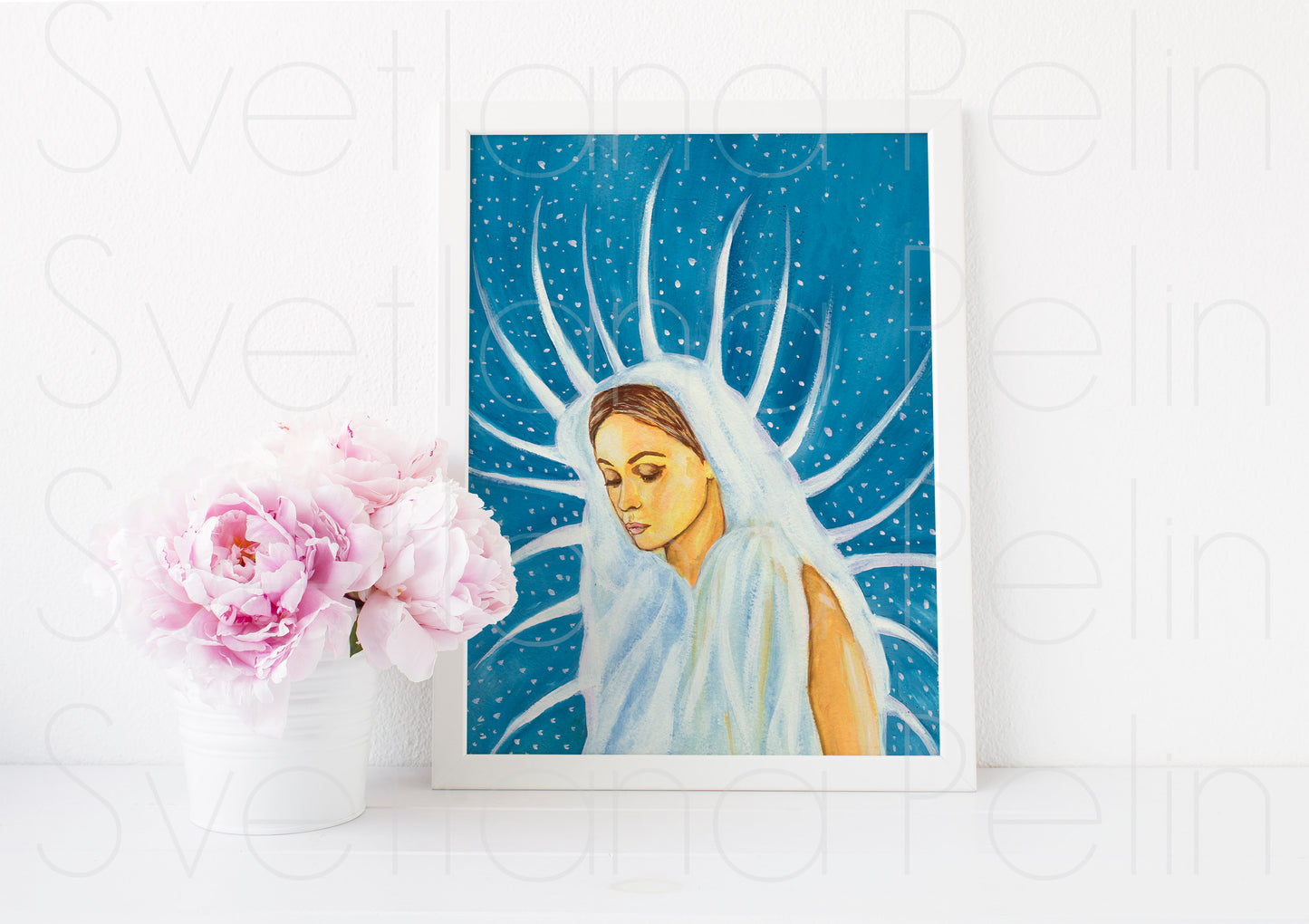 Emmanuelle Beart, ORIGINAL Gouache painting, Artwork by Svetlana Pelin