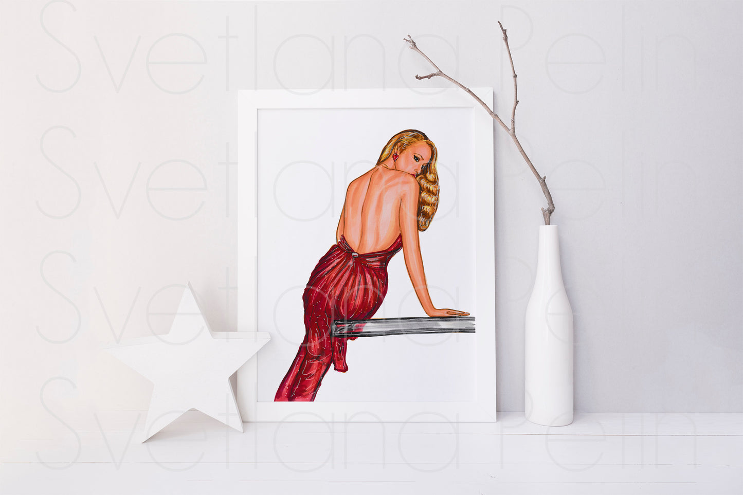 Jerry Hall, ORIGINAL Marker drawing, Artwork by Svetlana Pelin