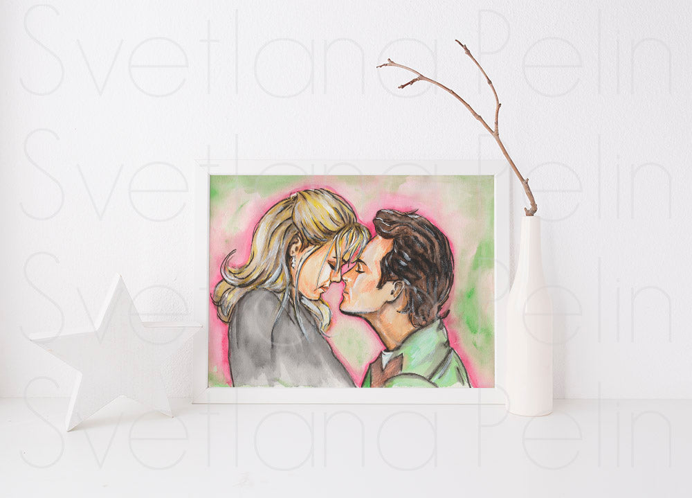 Beverly Hills, Jennie Garth, Luke Perry, ORIGINAL Watercolor Painting by Svetlana Pelin