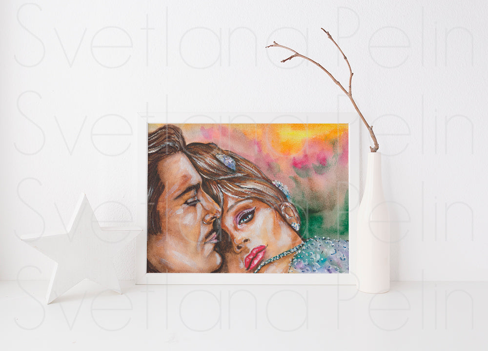 Barbra Streisand, Omar Sharif, Funny Girl, ORIGINAL Watercolor Painting, Artwork by Svetlana Pelin