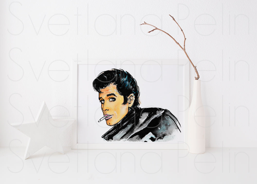John Travolta, Grease, Danny Zuko, ORIGINAL Watercolor Painting, Artwork by Svetlana Pelin