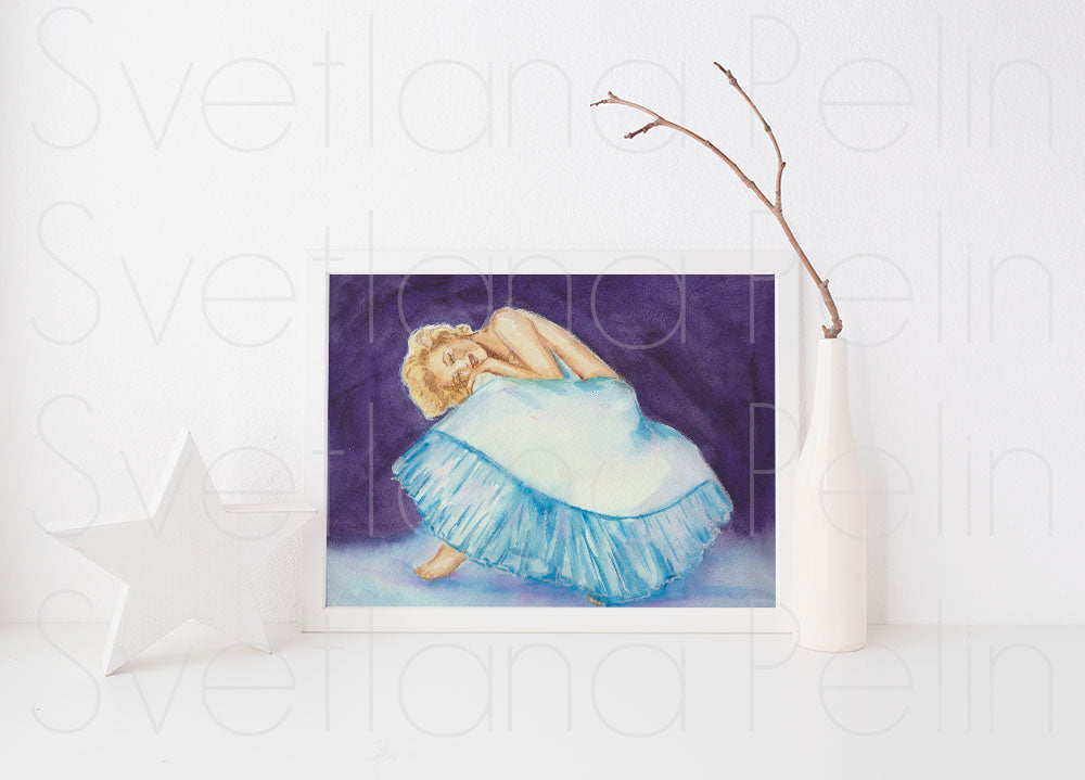 Marilyn Monroe, Milton Greene, Ballerina, ORIGINAL Watercolor Painting, Artwork by Svetlana Pelin