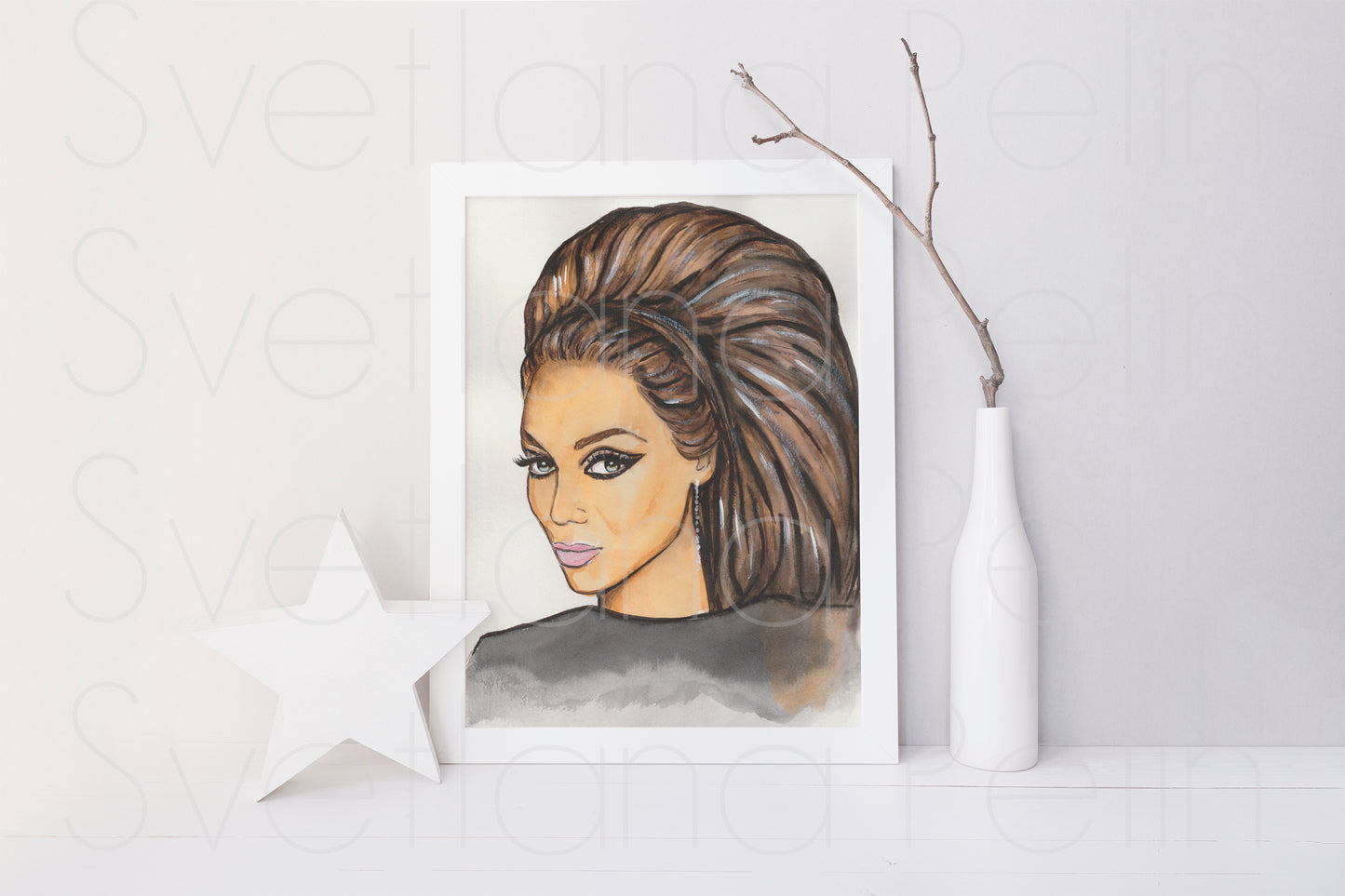 Tyra Banks, TB, ORIGINAL Watercolor Painting, Artwork by Svetlana Pelin