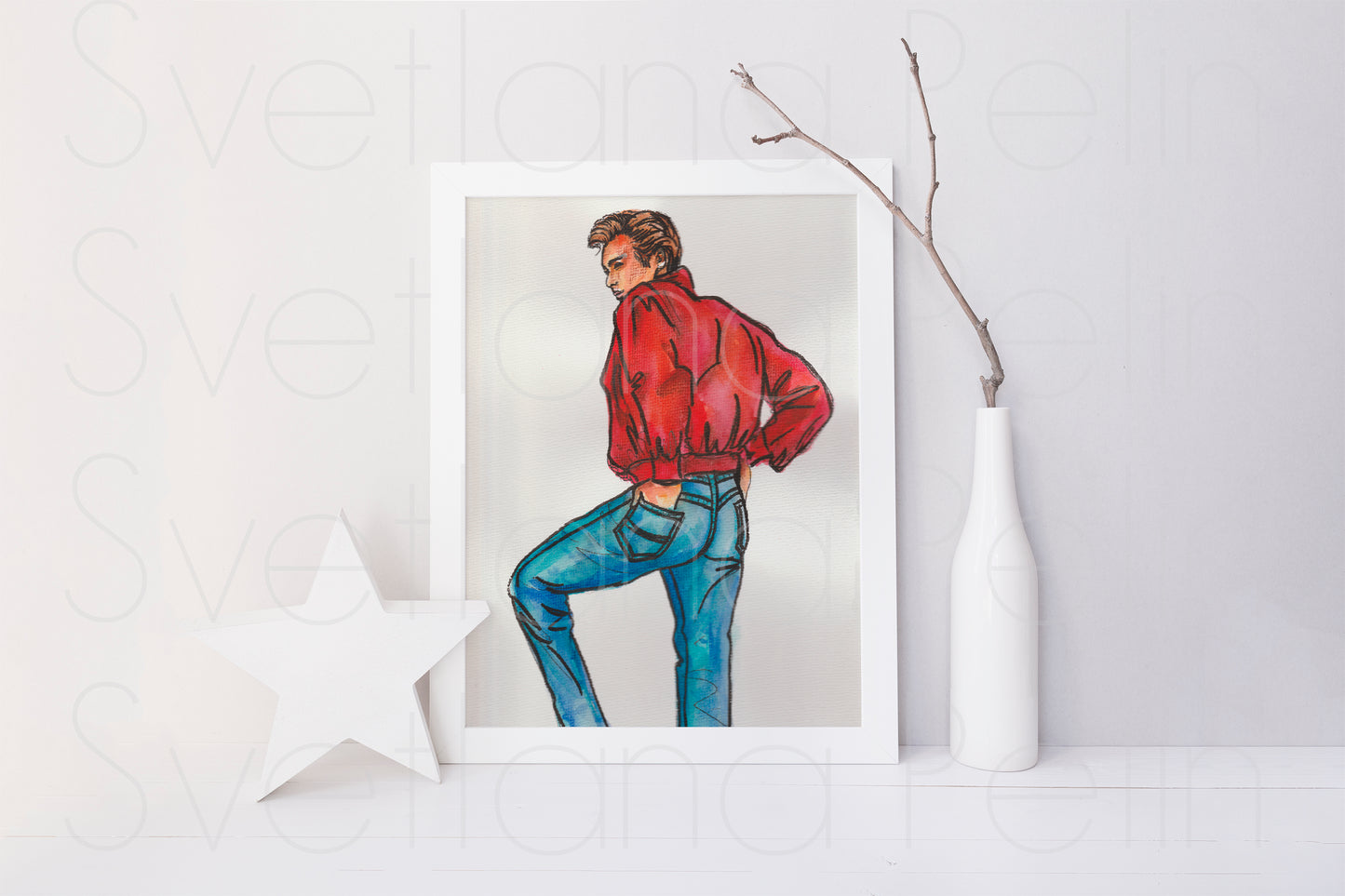 James Dean, Rebel Without a Cause, JD, ORIGINAL Watercolor Painting, Artwork by Svetlana Pelin