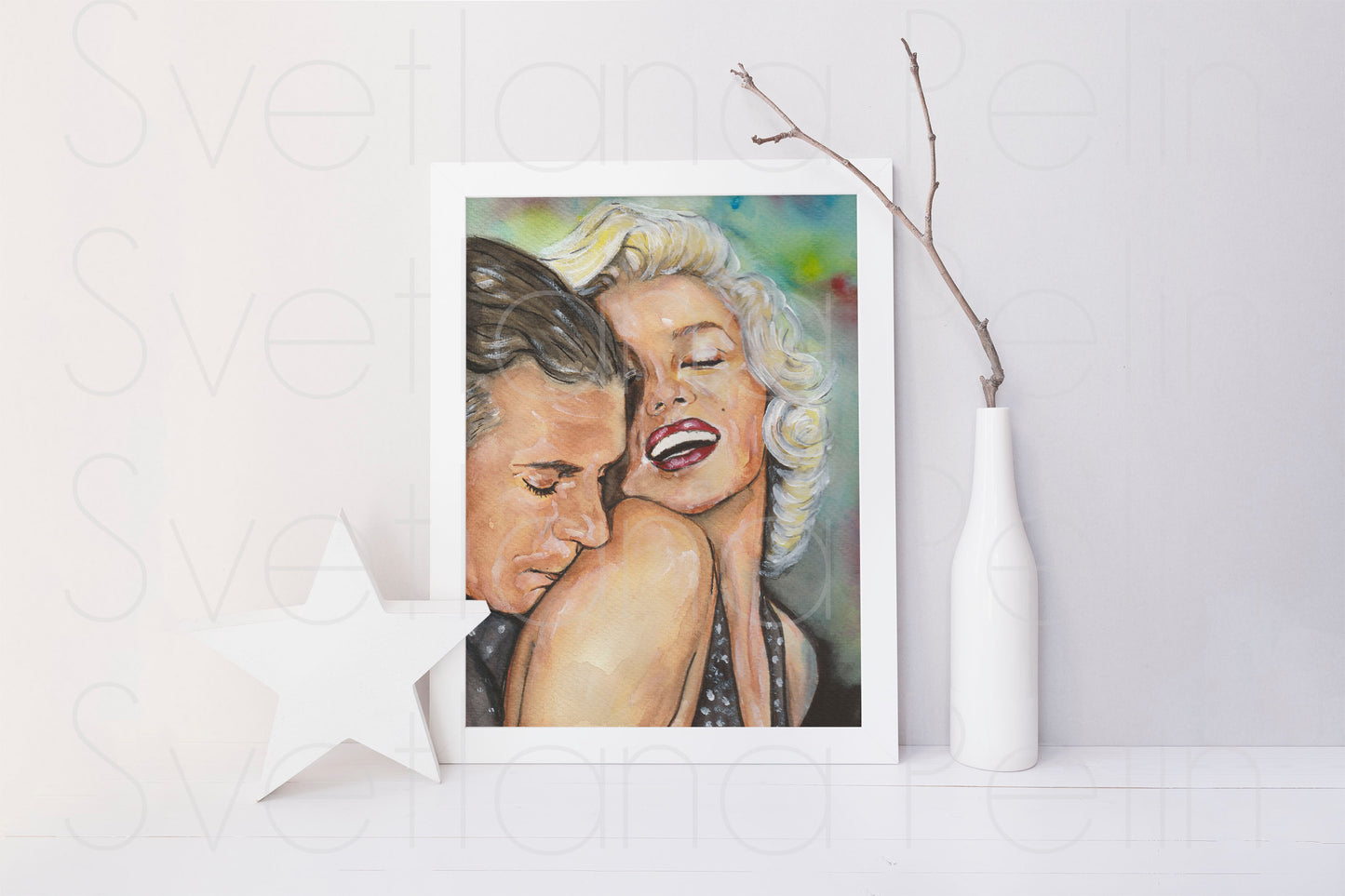 Marilyn Monroe, Laurence Olivier, The Prince and the Showgirl, TPS, ORIGINAL Watercolor Painting, Artwork by Svetlana Pelin