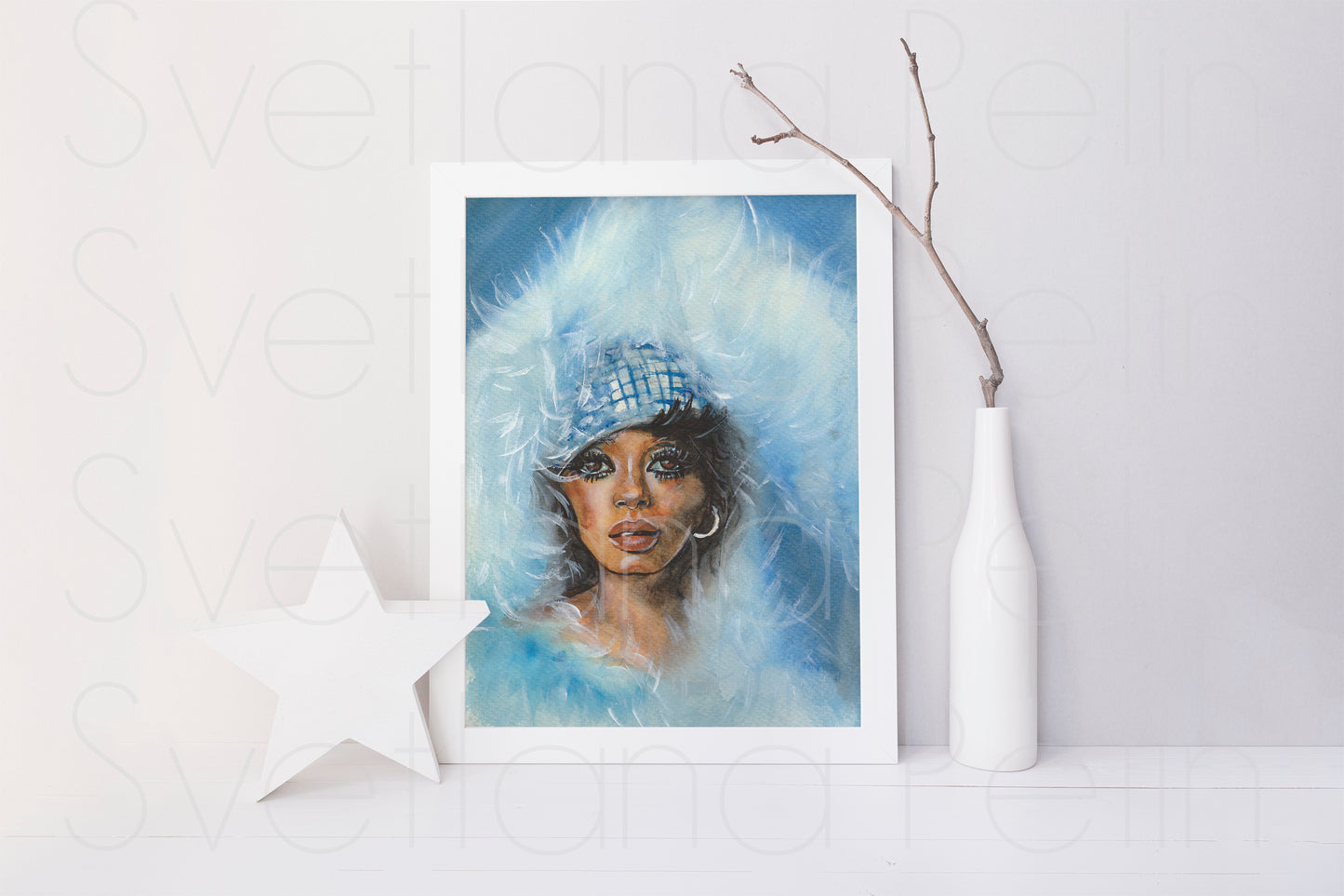 Diana Ross, Touch Me In the Morning, Feathers, ORIGINAL Watercolor Painting, Artwork by Svetlana Pelin