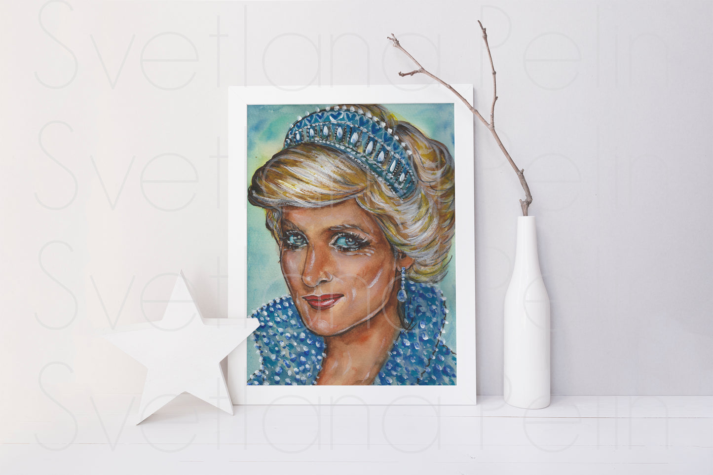 Lady Di, Diana Spencer, Tiara, ORIGINAL Watercolor Painting, Artwork by Svetlana Pelin