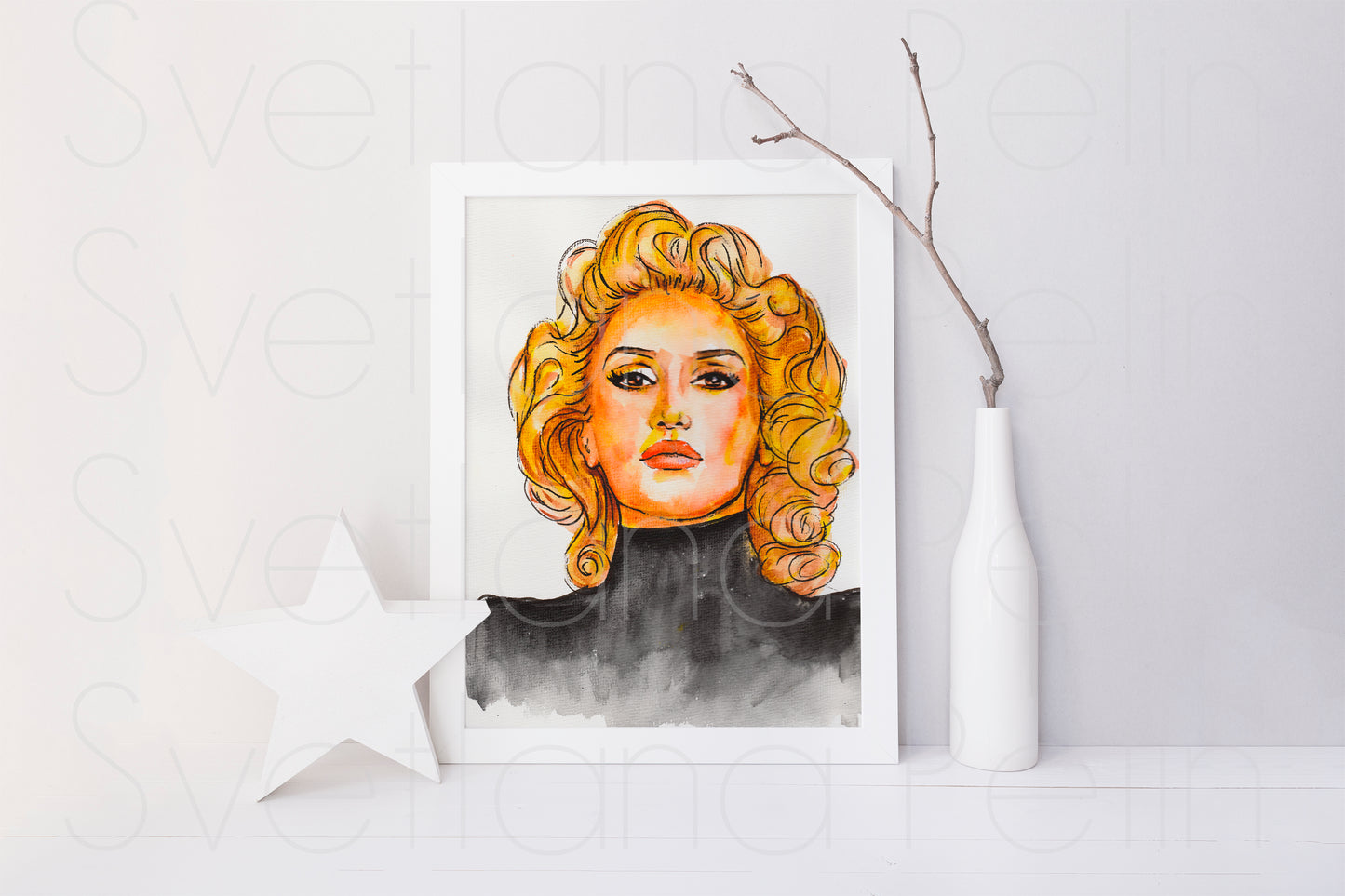 Gwen Stefani, ORIGINAL Watercolor Painting, Artwork by Svetlana Pelin