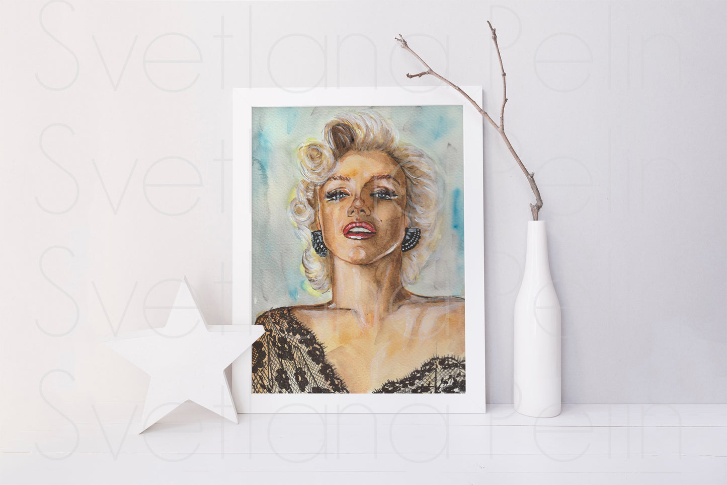 Marilyn Monroe, Ernest Bachrach, ORIGINAL Watercolor Painting, Artwork by Svetlana Pelin