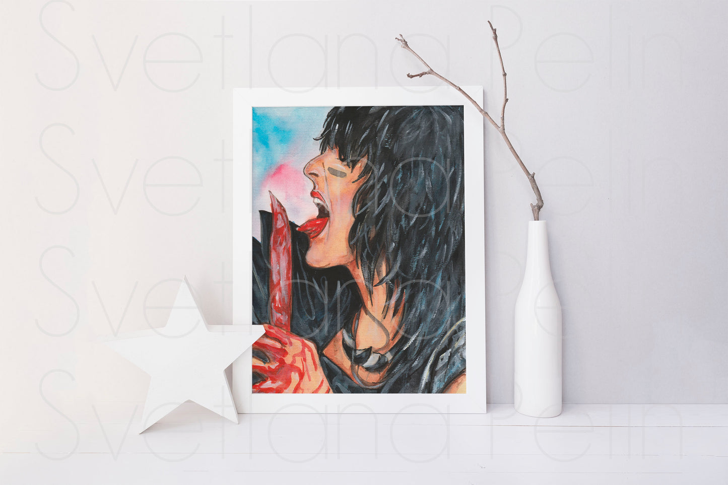 Nikki Sixx, MC, NS, ORIGINAL Watercolor Painting, Artwork by Svetlana Pelin