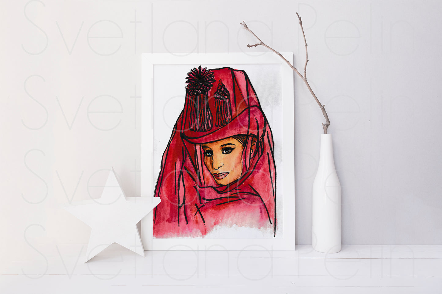Barbra Streisand, BS, On a Clear Day, ORIGINAL Watercolor Painting, Artwork by Svetlana Pelin