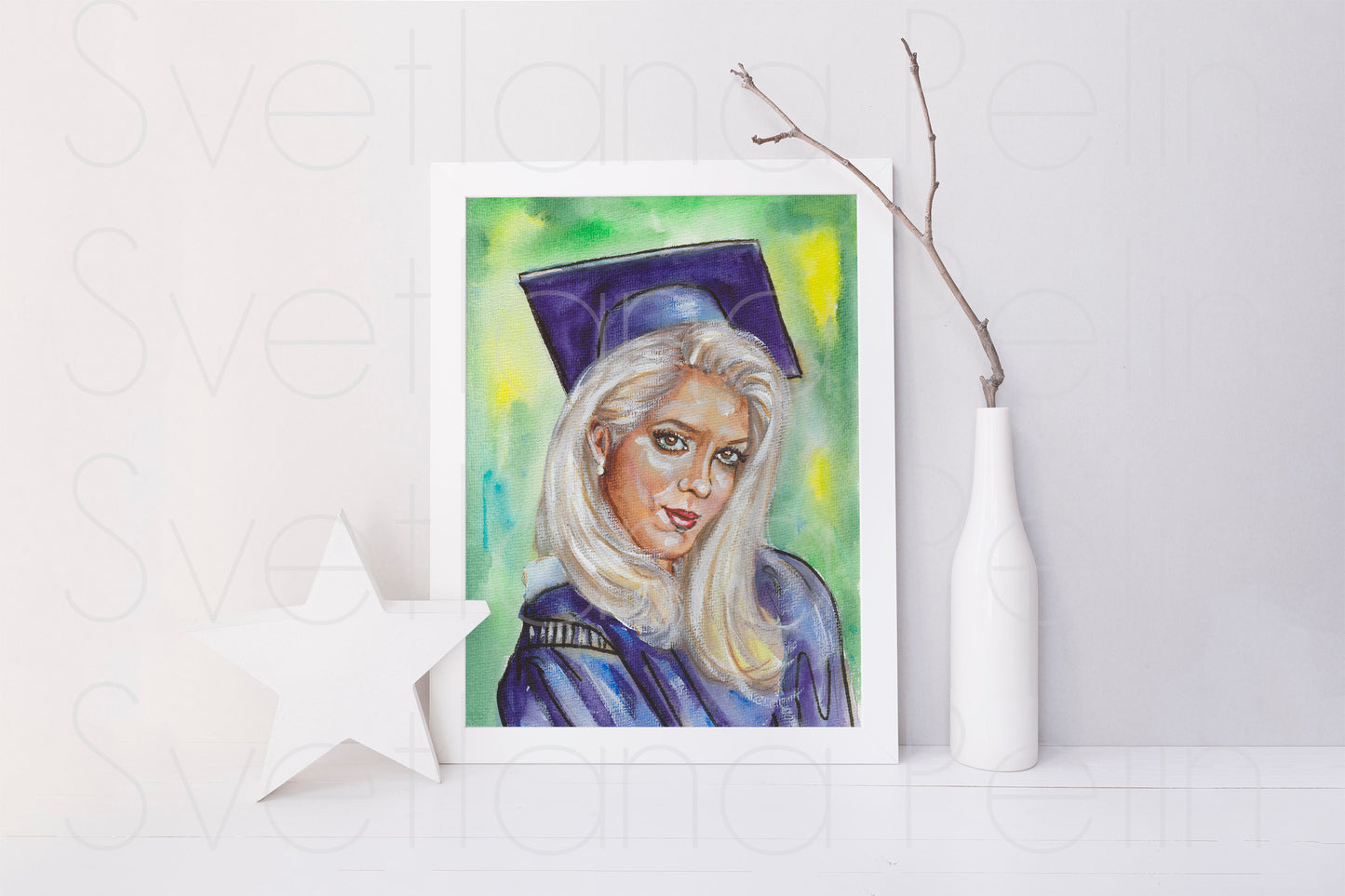Beverly Hills, Tori Spelling, ORIGINAL Watercolor Painting by Svetlana Pelin