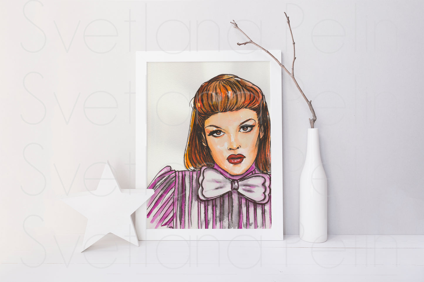 Judy Garland, Meet Me in St. Louis, , ORIGINAL Watercolor Painting, Artwork by Svetlana Pelin
