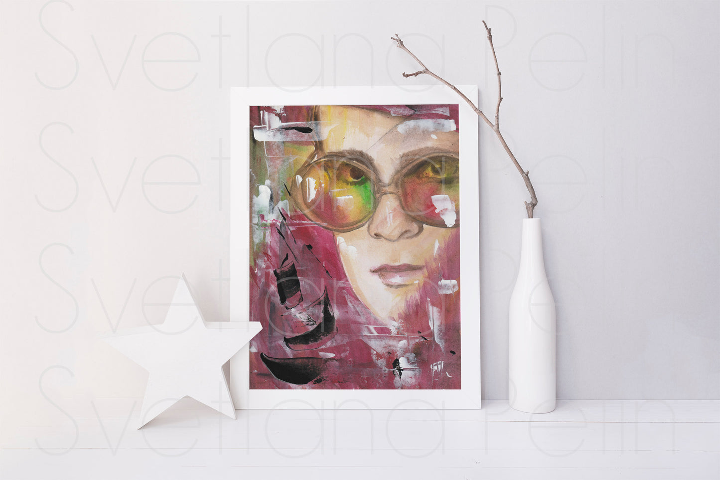 Elton John, EJ, ORIGINAL Watercolor Painting, Artwork by Svetlana Pelin