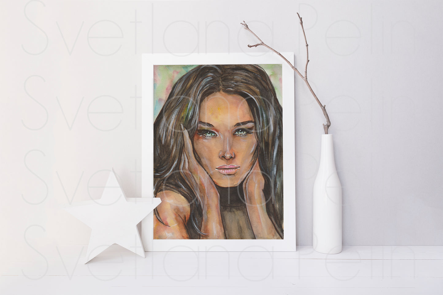 Carla Bruni, CBS, ORIGINAL Watercolor Painting, Artwork by Svetlana Pelin