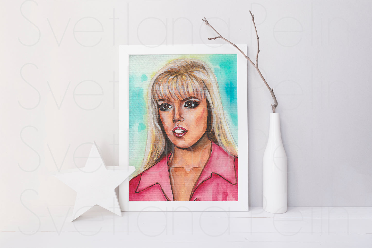 Beverly Hills, Jennie Garth, ORIGINAL Watercolor Painting by Svetlana Pelin