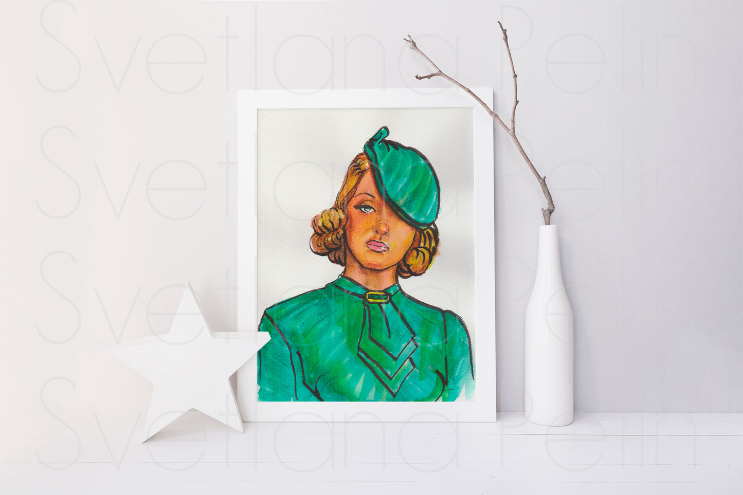 Bette Davis, ORIGINAL Watercolor Painting, Artwork by Svetlana Pelin