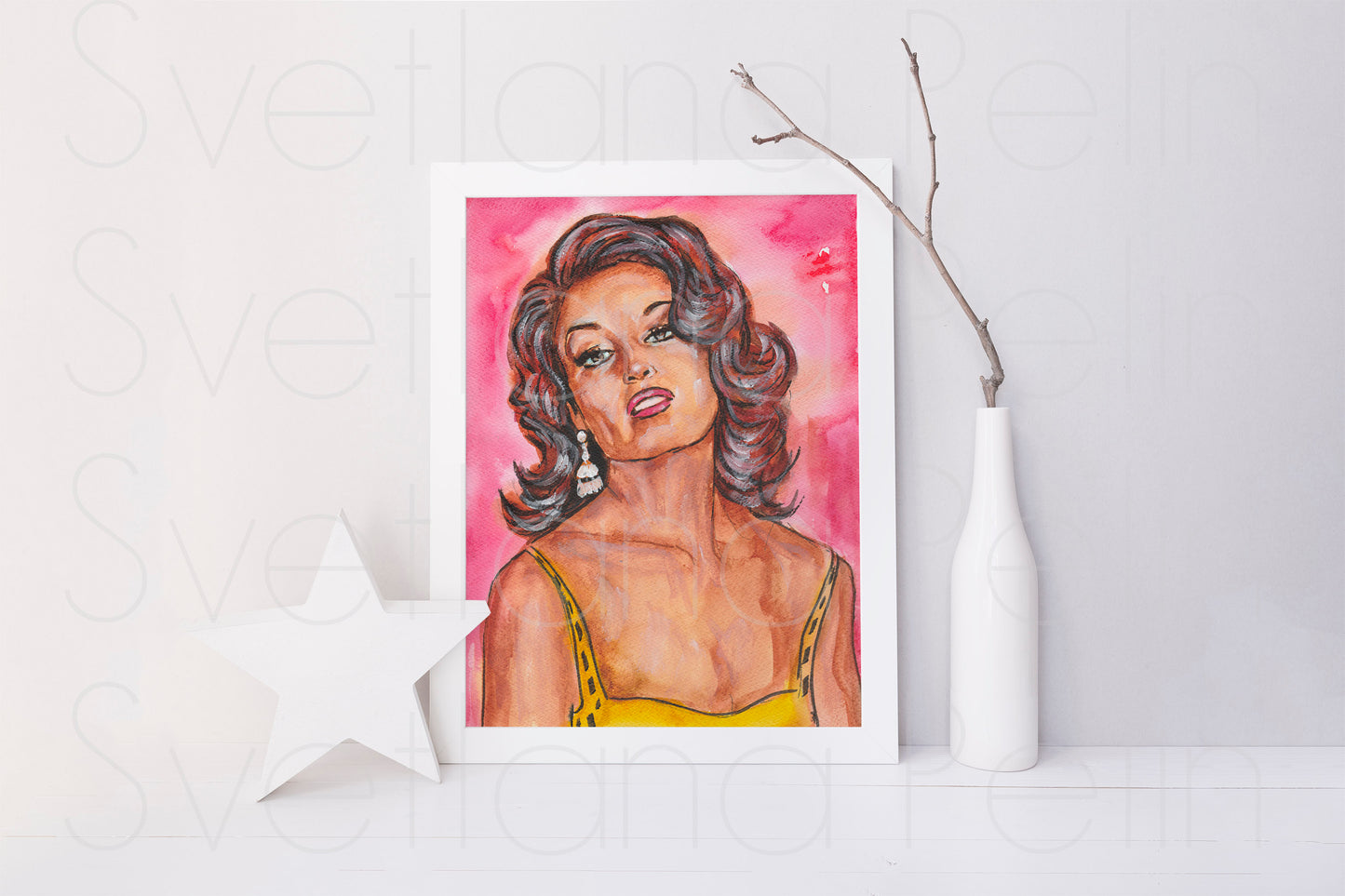 Dalida, ORIGINAL Watercolor Painting, Artwork by Svetlana Pelin