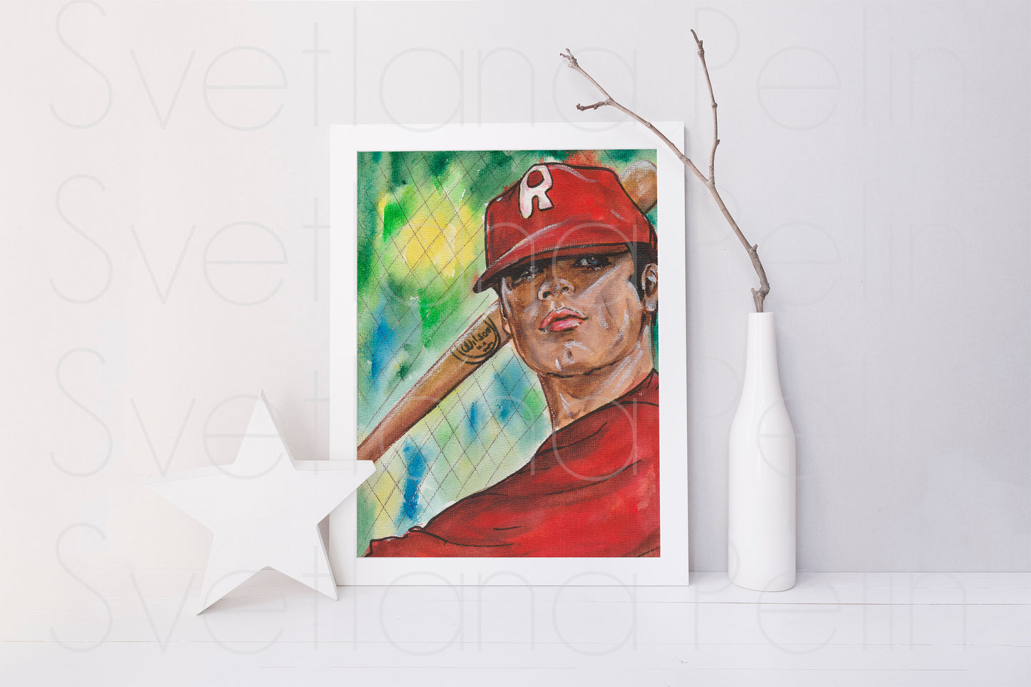 John Travolta, Grease, Danny Zuko, Baseball, ORIGINAL Watercolor Painting, Artwork by Svetlana Pelin