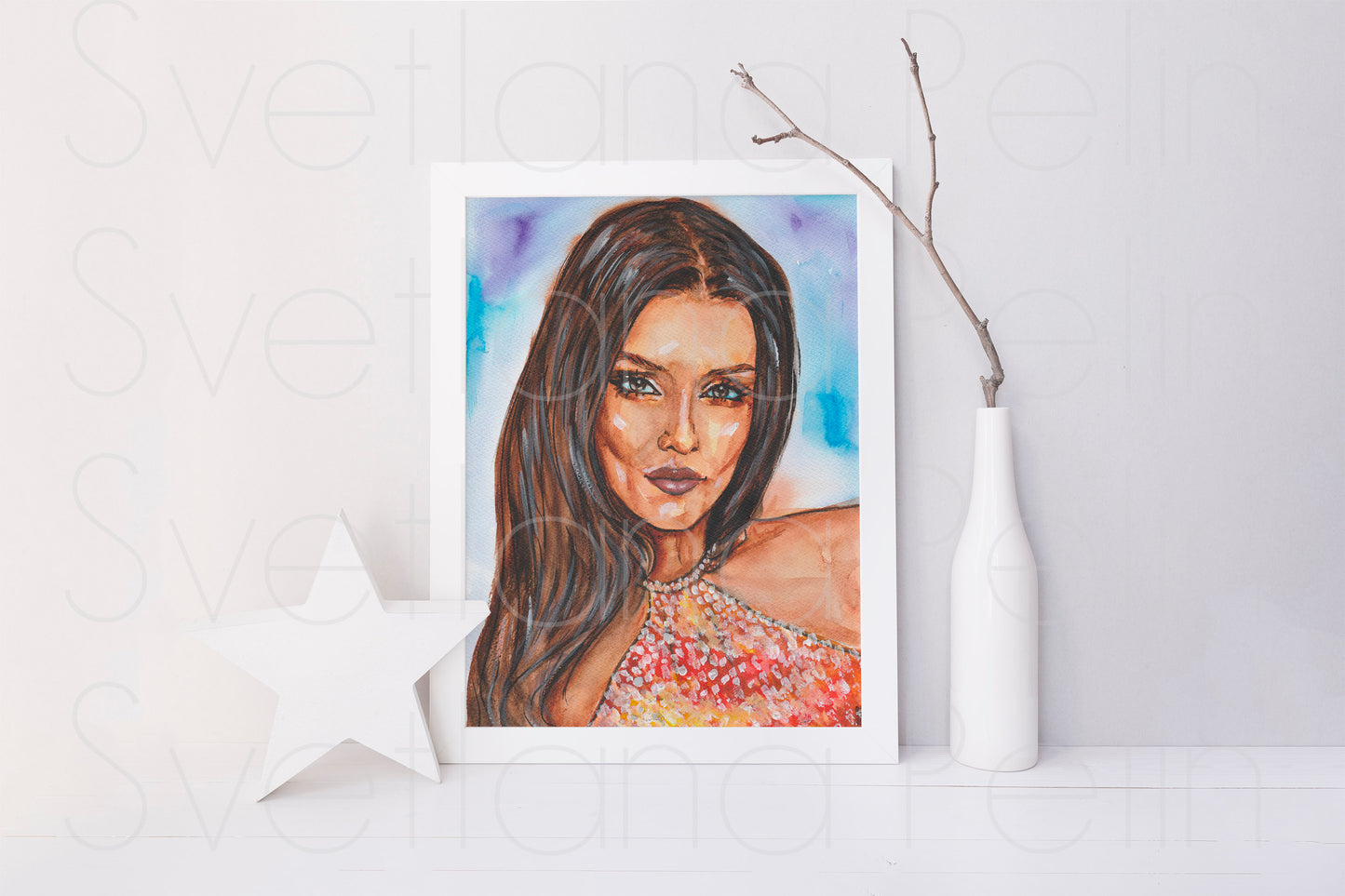 Hande Erçel, ORIGINAL Watercolor Painting, Artwork by Svetlana Pelin