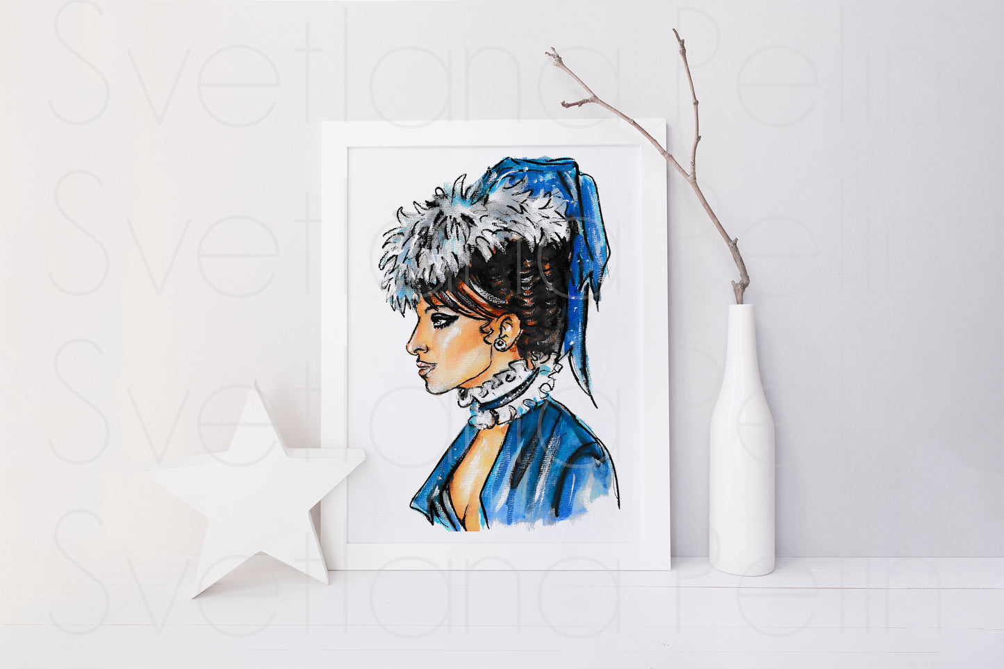 Barbra Streisand, BS, On a Clear Day, ORIGINAL Watercolor Painting, Artwork by Svetlana Pelin