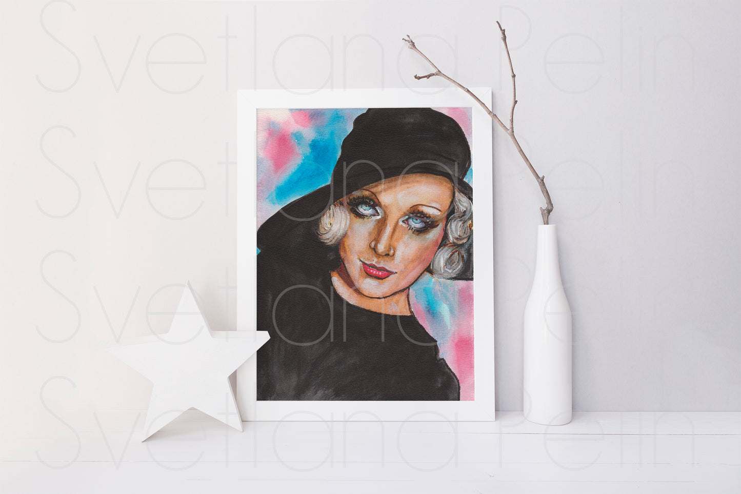Carole Lombard, ORIGINAL Watercolor Painting, Artwork by Svetlana Pelin