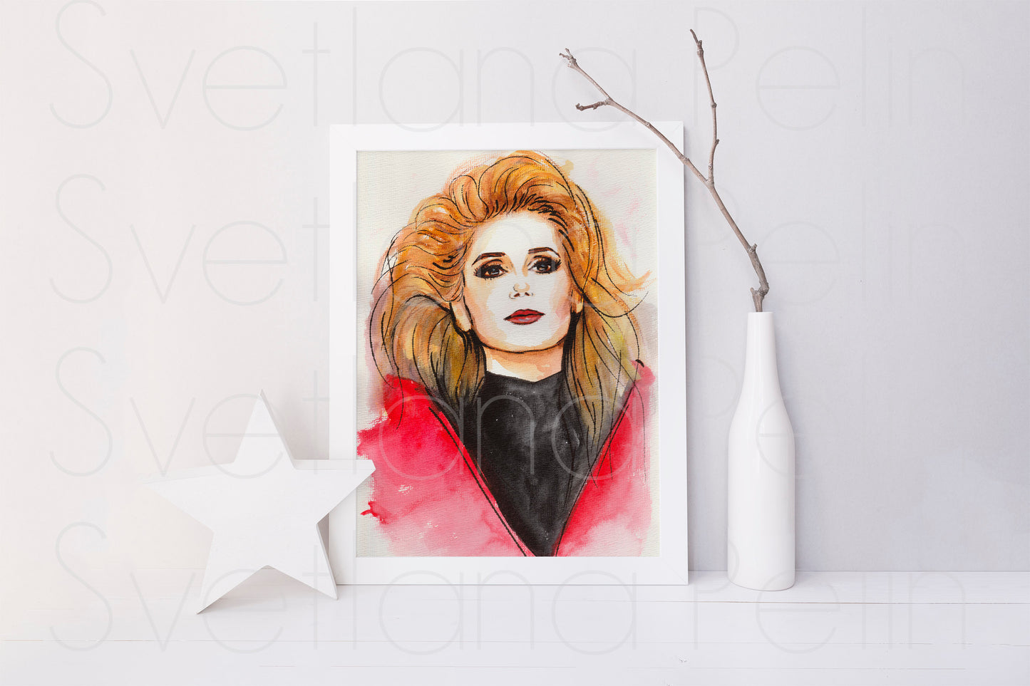 Catherine Deneuve, ORIGINAL Watercolor Painting, Artwork by Svetlana Pelin