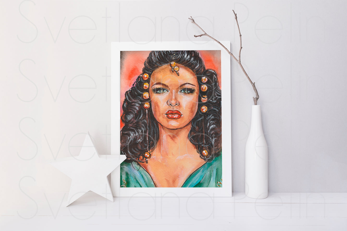 Gene Tierney, Zia, Sundown, ORIGINAL Watercolor Painting, Artwork by Svetlana Pelin
