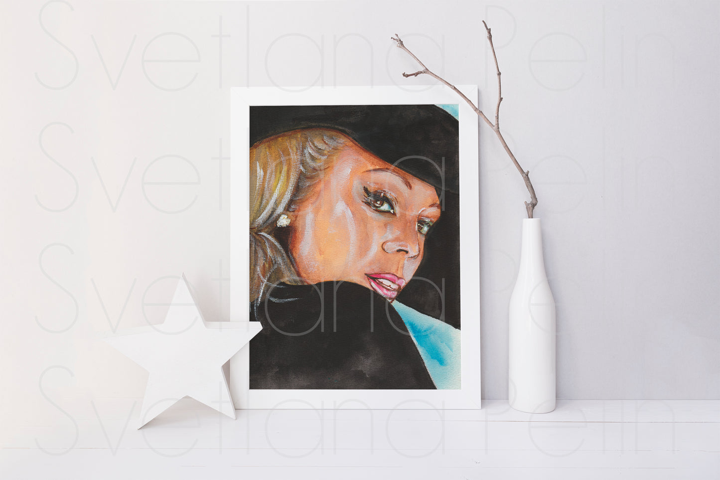 Mariah Carey, MC, ORIGINAL Watercolor Painting, Artwork by Svetlana Pelin