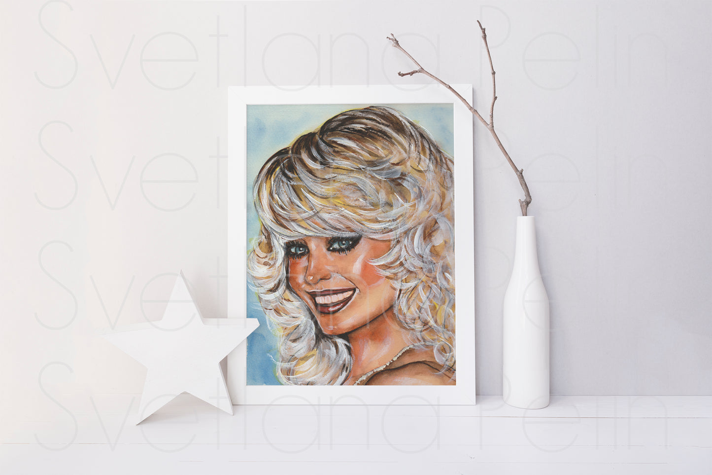 Farrah Fawcett, ORIGINAL Watercolor Painting, Artwork by Svetlana Pelin