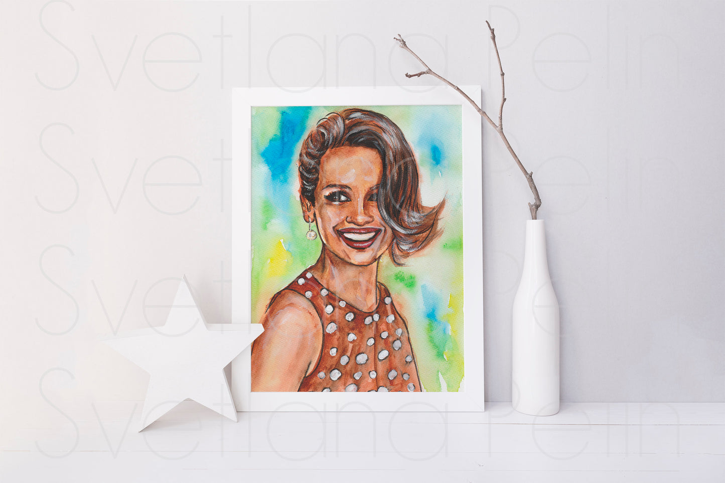 Julia Roberts, Pretty Woman, Horse race, ORIGINAL Watercolor Painting, Artwork by Svetlana Pelin