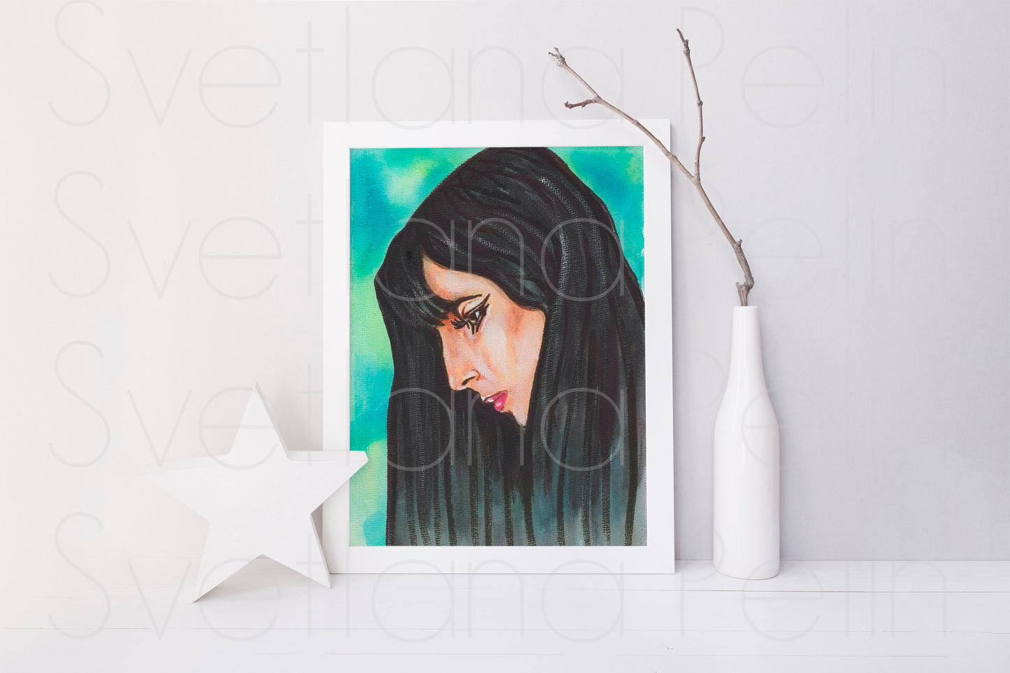 Cher, ORIGINAL Watercolor Painting, Artwork by Svetlana Pelin