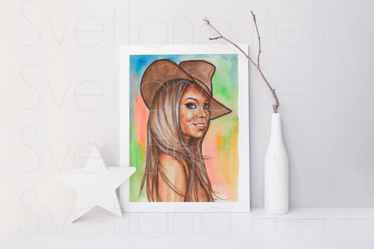 Mariah Carey, MC, ORIGINAL Watercolor Painting, Artwork by Svetlana Pelin