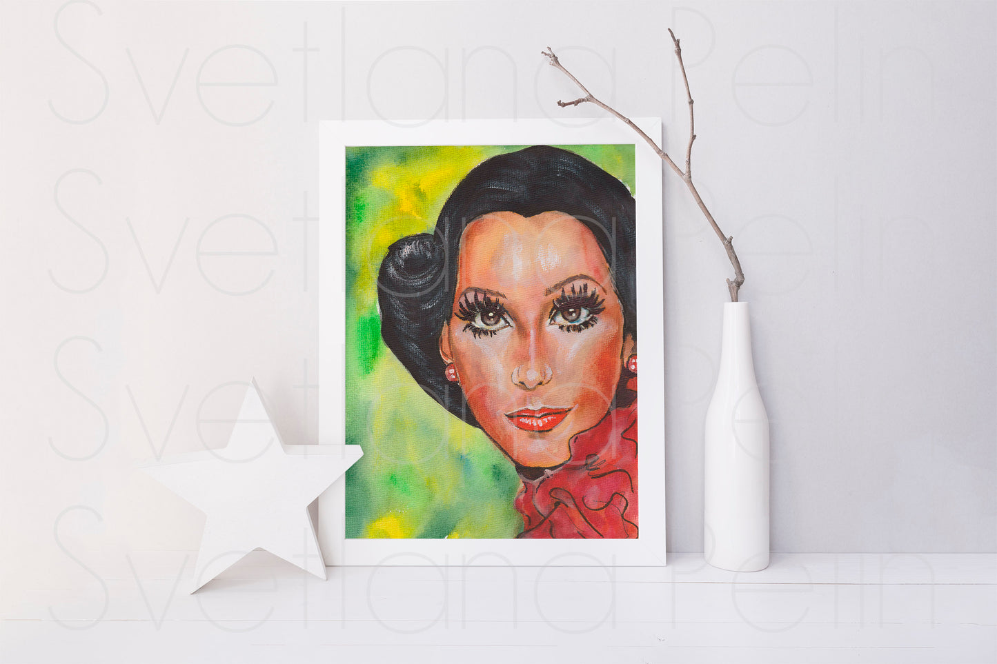 Cher, ORIGINAL Watercolor Painting, Artwork by Svetlana Pelin