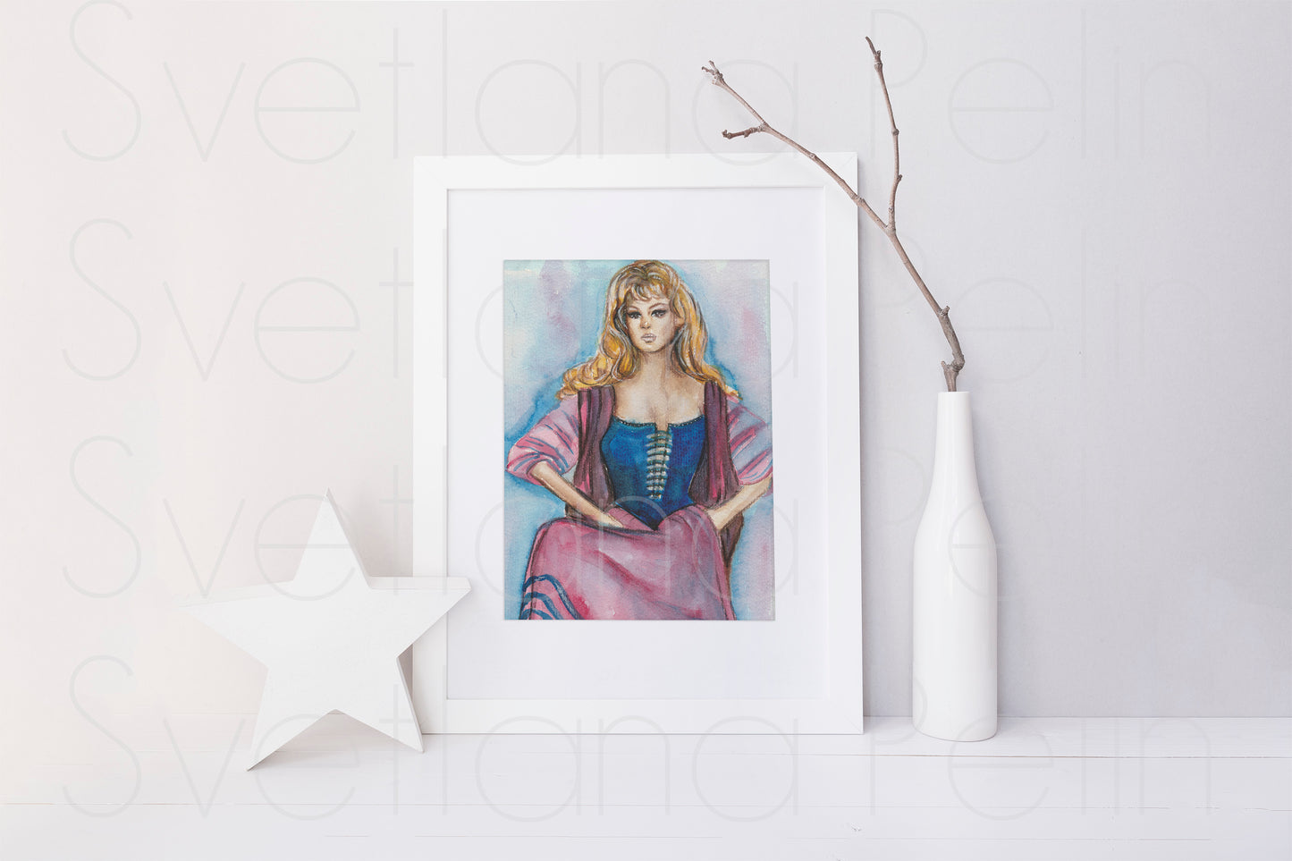 Michele Mercier, Angelique Marquise, ORIGINAL watercolor painting, Artwork by Svetlana Pelin