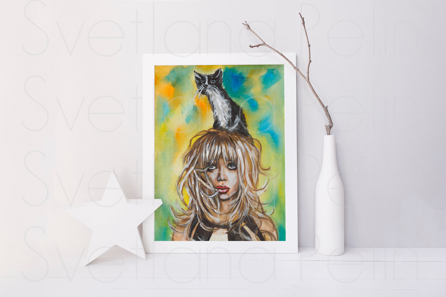 Goldie Hawn, Kitty, ORIGINAL Watercolor Painting, Artwork by Svetlana Pelin