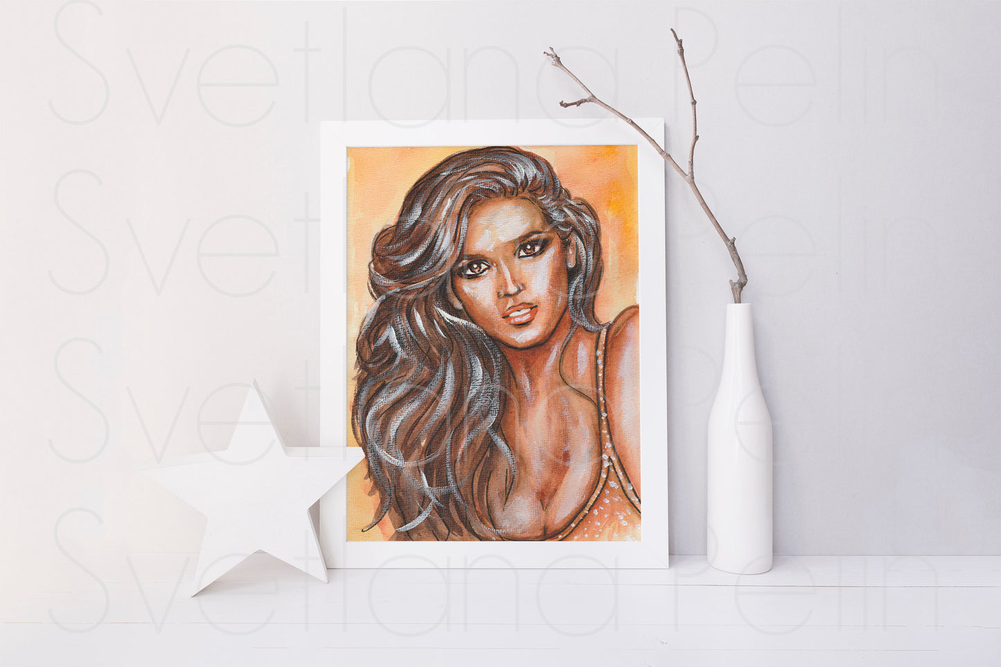 Gia Marie Carangi, ORIGINAL Watercolor Painting, Artwork by Svetlana Pelin