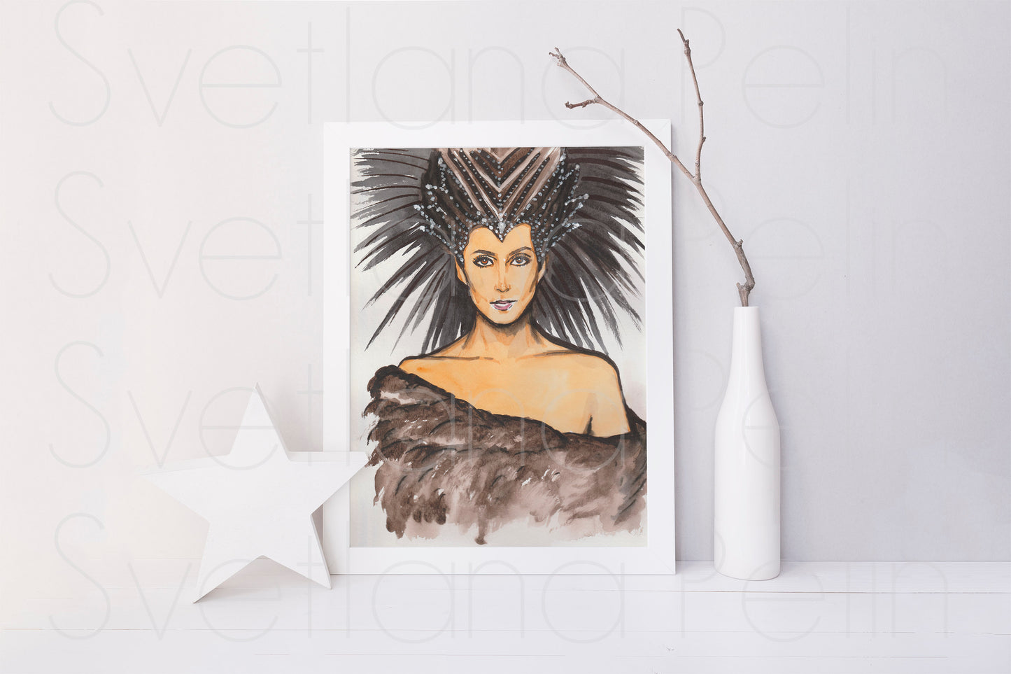 Cher, ORIGINAL Watercolor Painting, Artwork by Svetlana Pelin