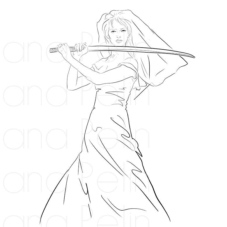 Uma, The bride, Coloring Page, Printable Digital Files, INSTANT Download