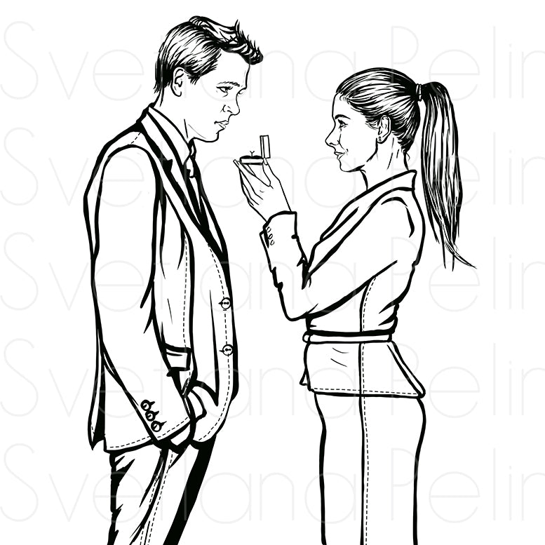 Sandra Bullock, Ryan Reynolds, The Proposal, Coloring Page, Printable Digital Files, INSTANT Download