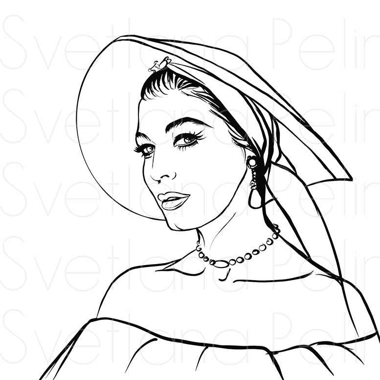 Ava Gardner, Coloring Page, Printable Digital Files, INSTANT Download