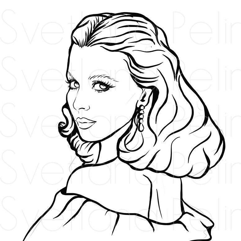 Vivien Leigh, Scarlett O'Hara, Coloring Page, Printable Digital Files, INSTANT Download