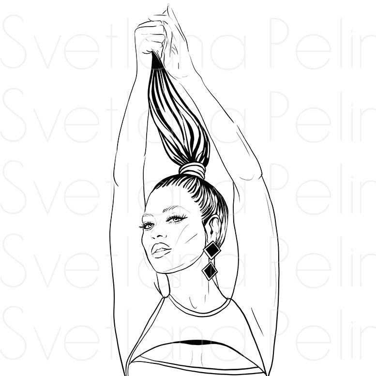 Fashion girl, Coloring Page, Printable Digital Files, INSTANT Download