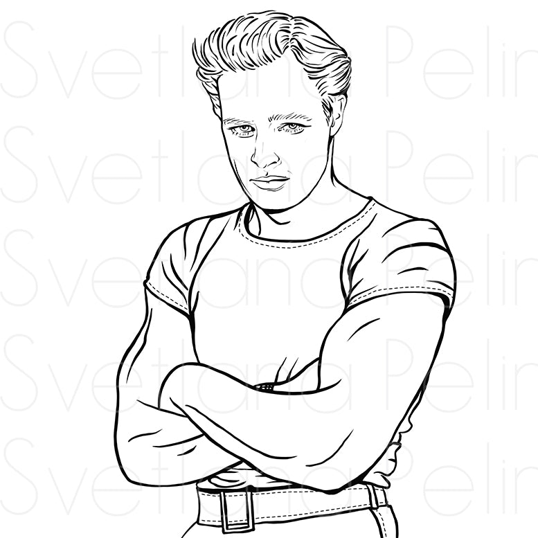 Marlon Brando, Coloring Page, Printable Digital Files, INSTANT Download
