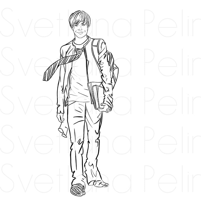 Zac Efron, Coloring Page, Printable Digital Files, INSTANT Download