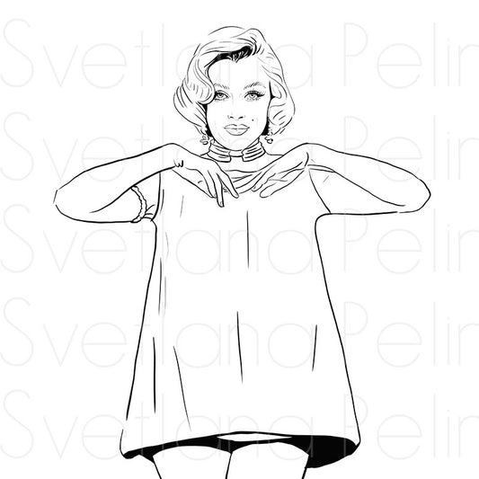 Marilyn Monroe, Coloring Page, Printable Digital Files, INSTANT Download