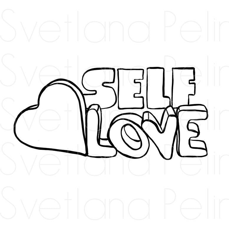 Self-Love, Letters, Coloring Page, Printable Digital Files, INSTANT Download