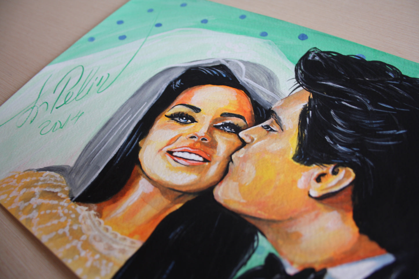 Elvis Presley & Priscilla, Wedding, ORIGINAL Gouache Painting, Artwork by Svetlana Pelin