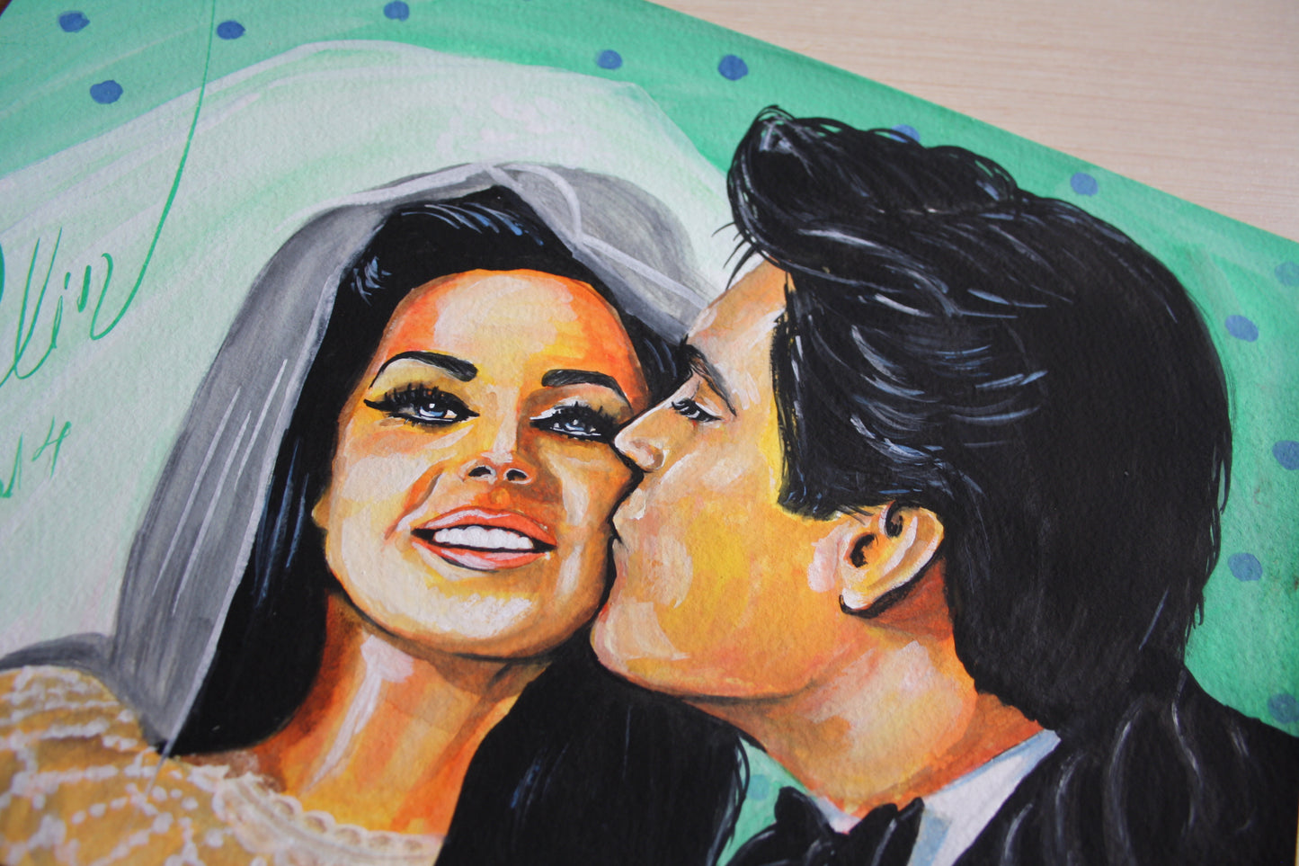 Elvis Presley & Priscilla, Wedding, ORIGINAL Gouache Painting, Artwork by Svetlana Pelin