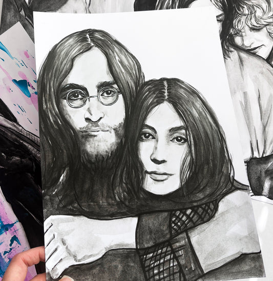John Lennon, Yoko Ono, TB, ORIGINAL Watercolor Painting, Artwork by Svetlana Pelin